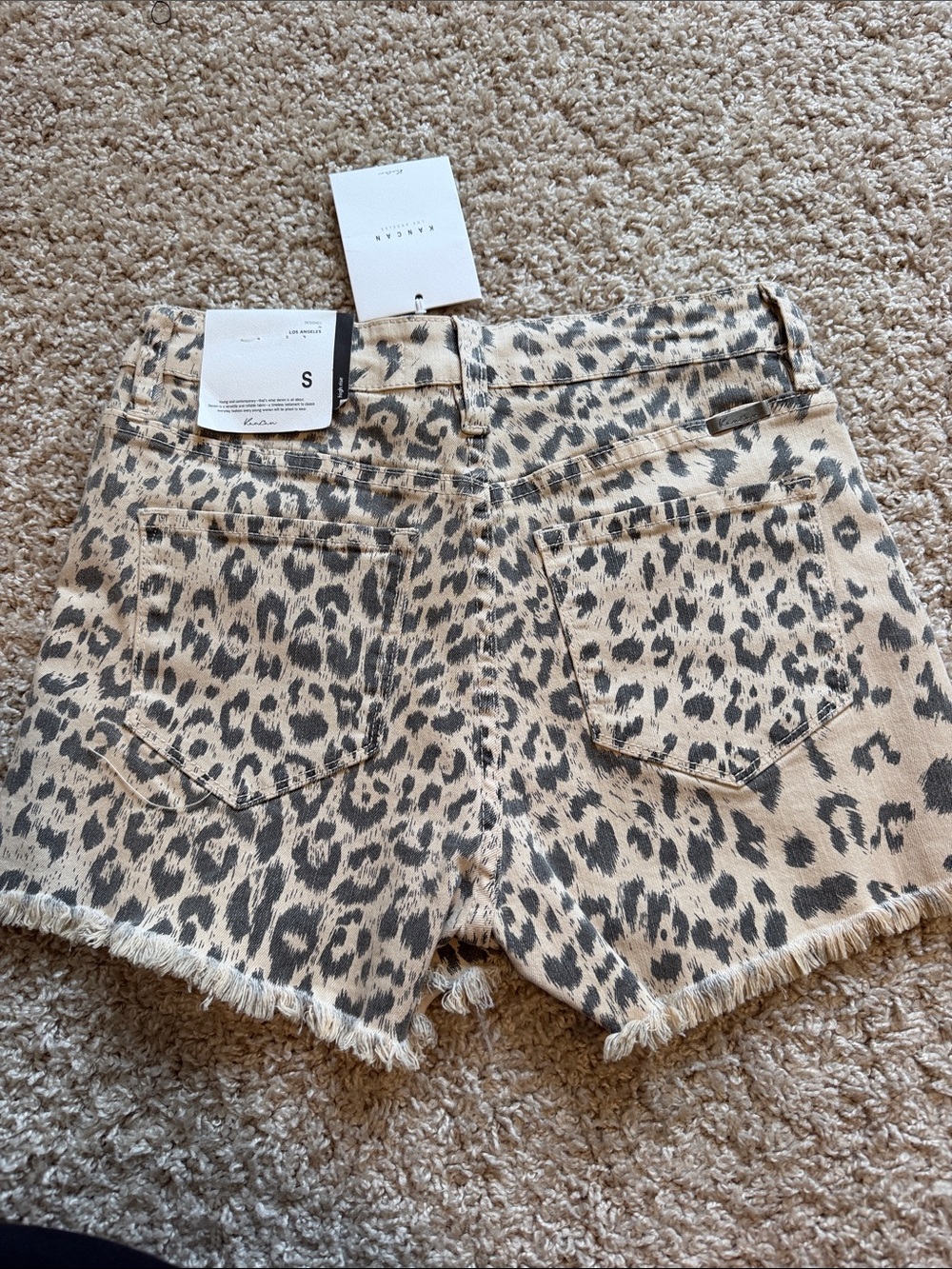 NWT Kancan Leopard Print Frayed Hem Women's Shorts - Beige/Black - Picture 5 of 5